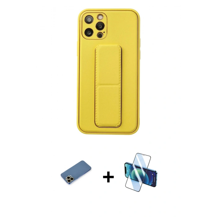 MARSİLYAN™- iPhone 12 Pro Kılıf Akış Doku - Siyah 3D Antistatik Cam Ekran Koruyucu + Shine Kamera Lens Koruma Cam - GD