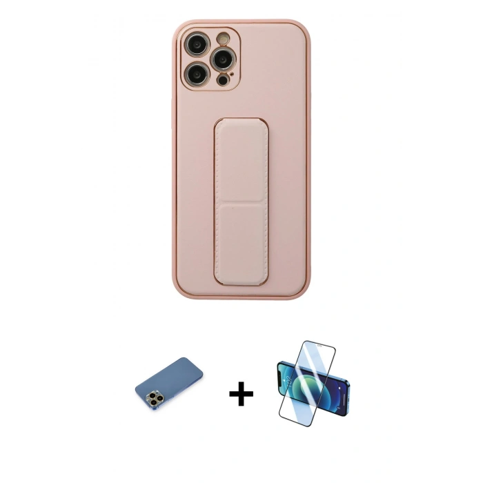 MARSİLYAN™- iPhone 12 Pro Kılıf Akış Doku - Siyah 3D Antistatik Cam Ekran Koruyucu + Shine Kamera Lens Koruma Cam - GD