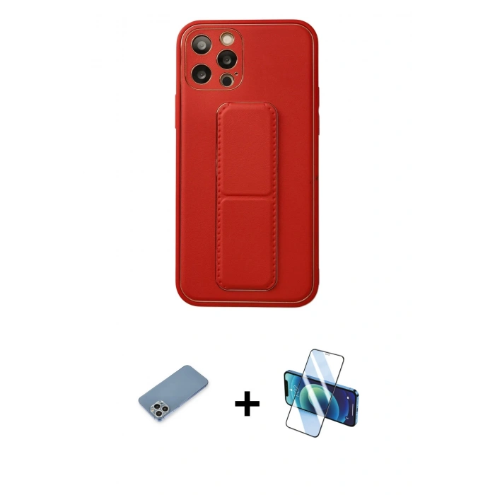 MARSİLYAN™- iPhone 12 Pro Kılıf Akış Doku - Siyah 3D Antistatik Cam Ekran Koruyucu + Shine Kamera Lens Koruma Cam - GS