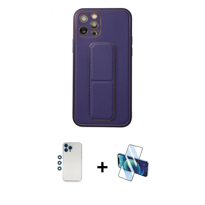 MARSİLYAN™- iPhone 12 Pro Kılıf Akış Doku - Siyah 3D Antistatik Cam Ekran Koruyucu + Shine Kamera Lens - MI
