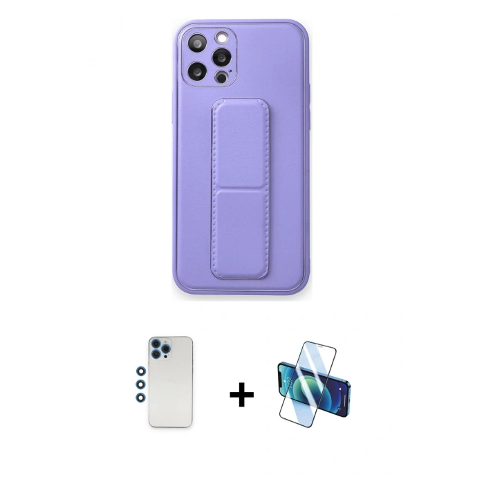 MARSİLYAN™- iPhone 12 Pro Kılıf Akış Doku - Siyah 3D Antistatik Cam Ekran Koruyucu + Shine Kamera Lens - MI