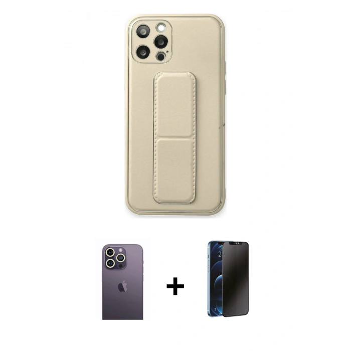 MARSİLYAN™- iPhone 12 Pro Kılıf Akış Doku - Siyah 3D Antistatik Hayalet Cam Ekran Koruyucu + Neon Fosforlu Kamera Lens - BZ
