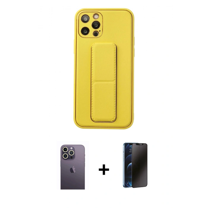 MARSİLYAN™- iPhone 12 Pro Kılıf Akış Doku - Siyah 3D Antistatik Hayalet Cam Ekran Koruyucu + Neon Fosforlu Kamera Lens - BZ