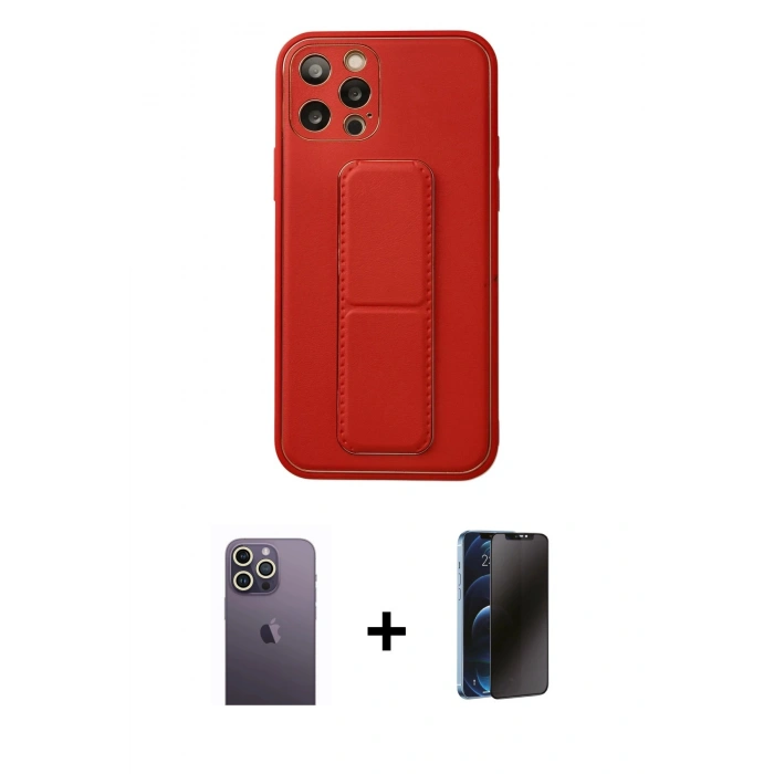 MARSİLYAN™- iPhone 12 Pro Kılıf Akış Doku - Siyah 3D Antistatik Hayalet Cam Ekran Koruyucu + Neon Fosforlu Kamera Lens - BZ