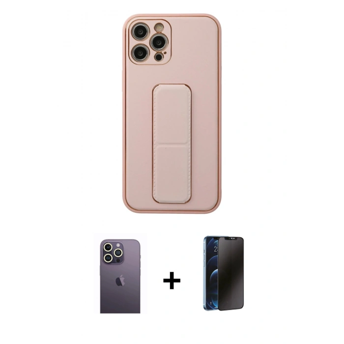 MARSİLYAN™- iPhone 12 Pro Kılıf Akış Doku - Siyah 3D Antistatik Hayalet Cam Ekran Koruyucu + Neon Fosforlu Kamera Lens - BZ