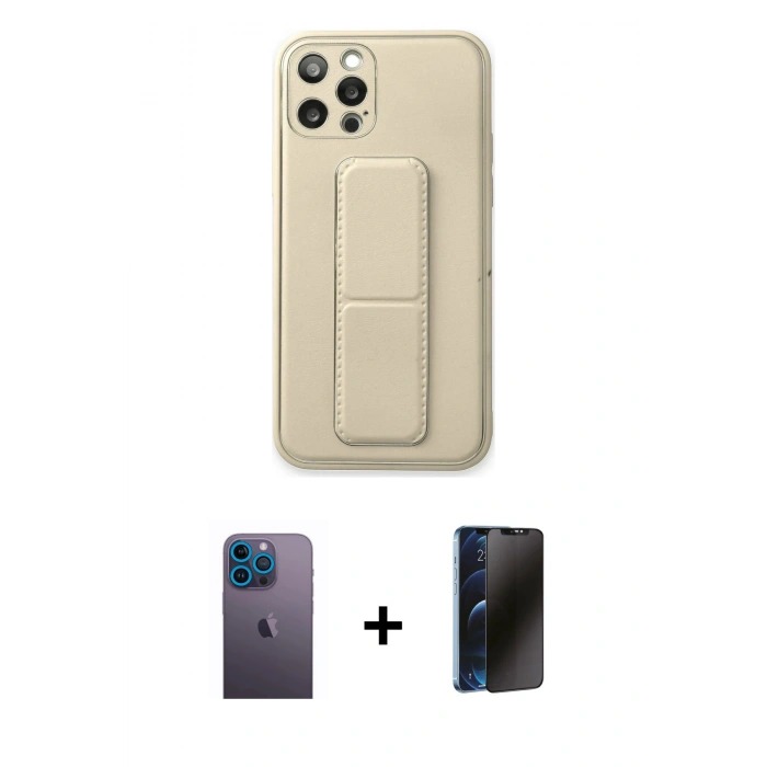 MARSİLYAN™- iPhone 12 Pro Kılıf Akış Doku - Siyah 3D Antistatik Hayalet Cam Ekran Koruyucu + Neon Fosforlu Kamera Lens - MI