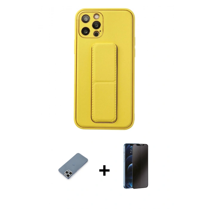 MARSİLYAN™- iPhone 12 Pro Kılıf Akış Doku - Siyah 3D Antistatik Hayalet Cam Ekran Koruyucu + Metal Kamera Lens Koruma Cam - GS