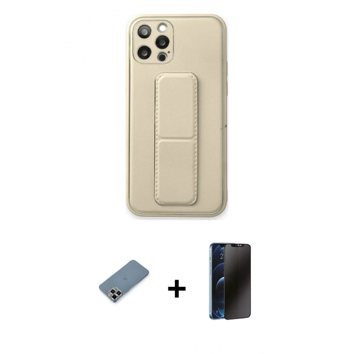 MARSİLYAN™- iPhone 12 Pro Kılıf Akış Doku - Siyah 3D Antistatik Hayalet Cam Ekran Koruyucu + Metal Kamera Lens Koruma Cam - MR