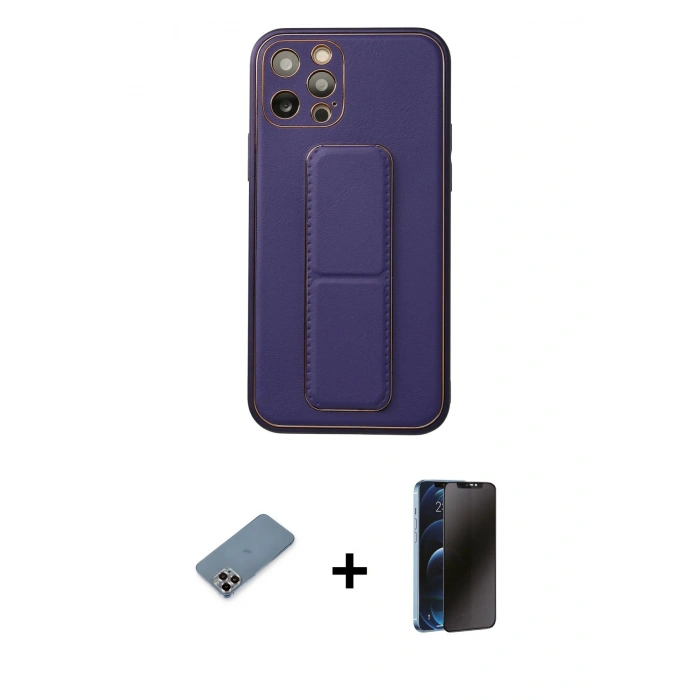 MARSİLYAN™- iPhone 12 Pro Kılıf Akış Doku - Siyah 3D Antistatik Hayalet Cam Ekran Koruyucu + Metal Kamera Lens Koruma Cam - MR