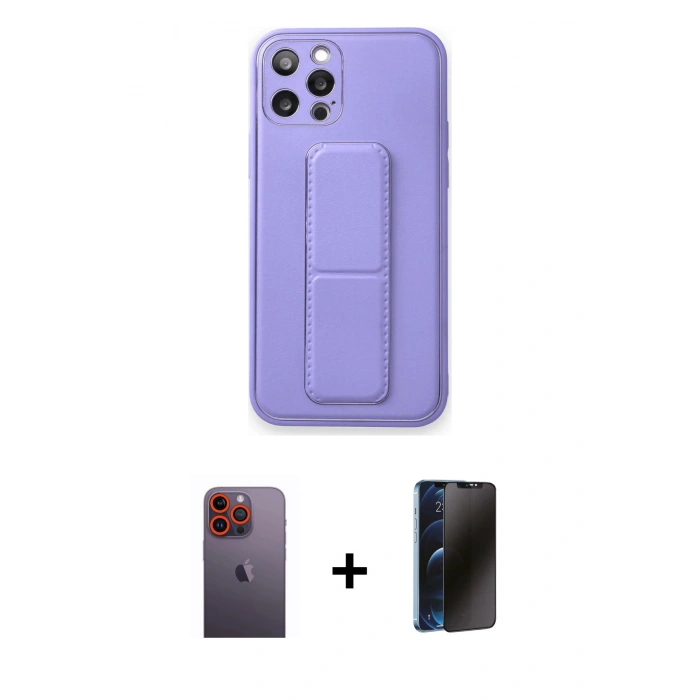 MARSİLYAN™- iPhone 12 Pro Kılıf Akış Doku - Siyah 3D Antistatik Hayalet Cam Ekran Koruyucu + Neon Fosforlu Kamera Lens - TU