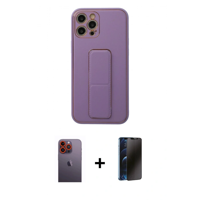 MARSİLYAN™- iPhone 12 Pro Kılıf Akış Doku - Siyah 3D Antistatik Hayalet Cam Ekran Koruyucu + Neon Fosforlu Kamera Lens - TU