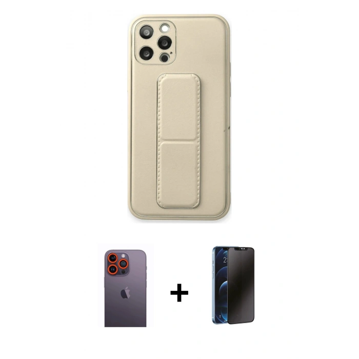 MARSİLYAN™- iPhone 12 Pro Kılıf Akış Doku - Siyah 3D Antistatik Hayalet Cam Ekran Koruyucu + Neon Fosforlu Kamera Lens - TU
