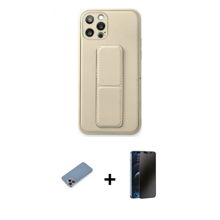 MARSİLYAN™- iPhone 12 Pro Kılıf Akış Doku - Siyah 3D Antistatik Hayalet Cam Ekran Koruyucu + Shine Kamera Lens Koruma Cam - PE