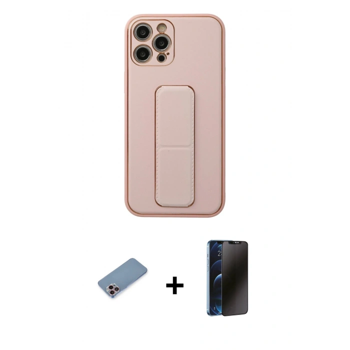 MARSİLYAN™- iPhone 12 Pro Kılıf Akış Doku - Siyah 3D Antistatik Hayalet Cam Ekran Koruyucu + Shine Kamera Lens Koruma Cam - PE