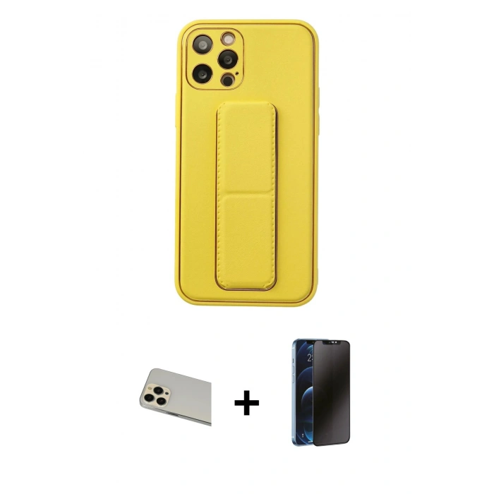 MARSİLYAN™- iPhone 12 Pro Kılıf Akış Doku - Siyah 3D Antistatik Hayalet Cam Ekran Koruyucu + Rainbow Kamera Lens Koruma Cam - GD