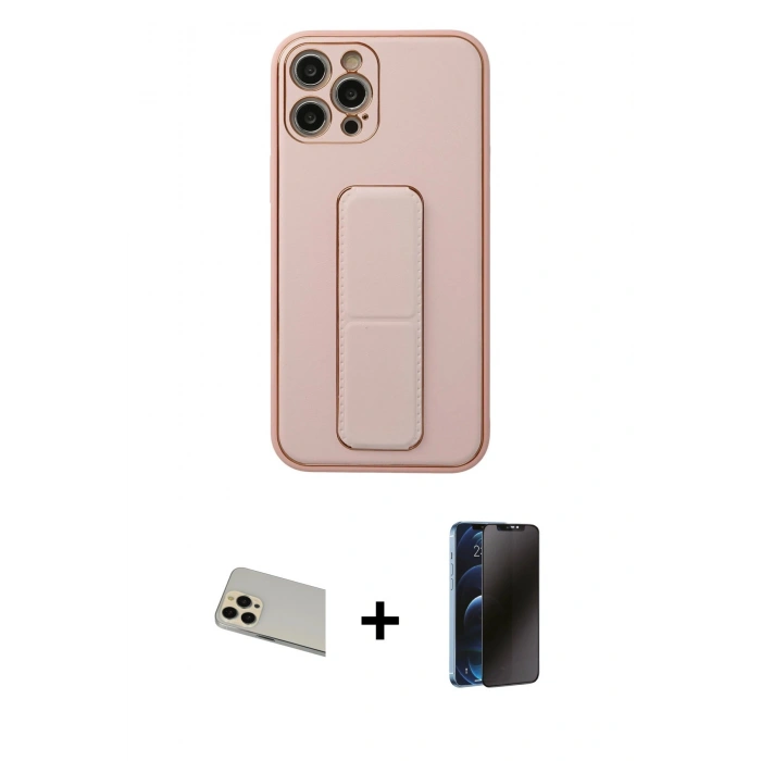 MARSİLYAN™- iPhone 12 Pro Kılıf Akış Doku - Siyah 3D Antistatik Hayalet Cam Ekran Koruyucu + Rainbow Kamera Lens Koruma Cam - GD
