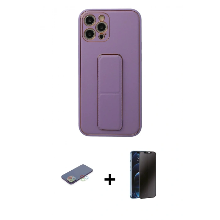 MARSİLYAN™- iPhone 12 Pro Kılıf Akış Doku - Siyah 3D Antistatik Hayalet Cam Ekran Koruyucu + Renkli Kamera Lens Koruma Cam - MI