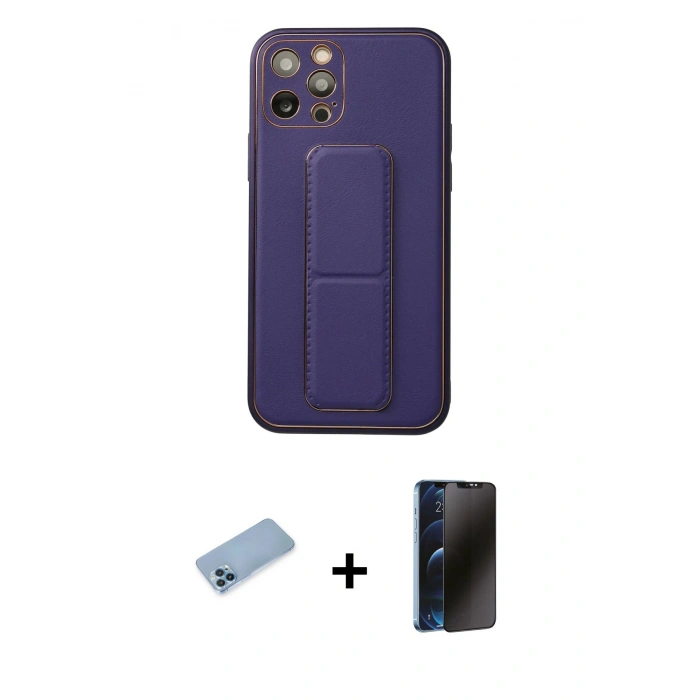 MARSİLYAN™- iPhone 12 Pro Kılıf Akış Doku - Siyah 3D Antistatik Hayalet Cam Ekran Koruyucu + Shine Kamera Lens Koruma Cam - MI