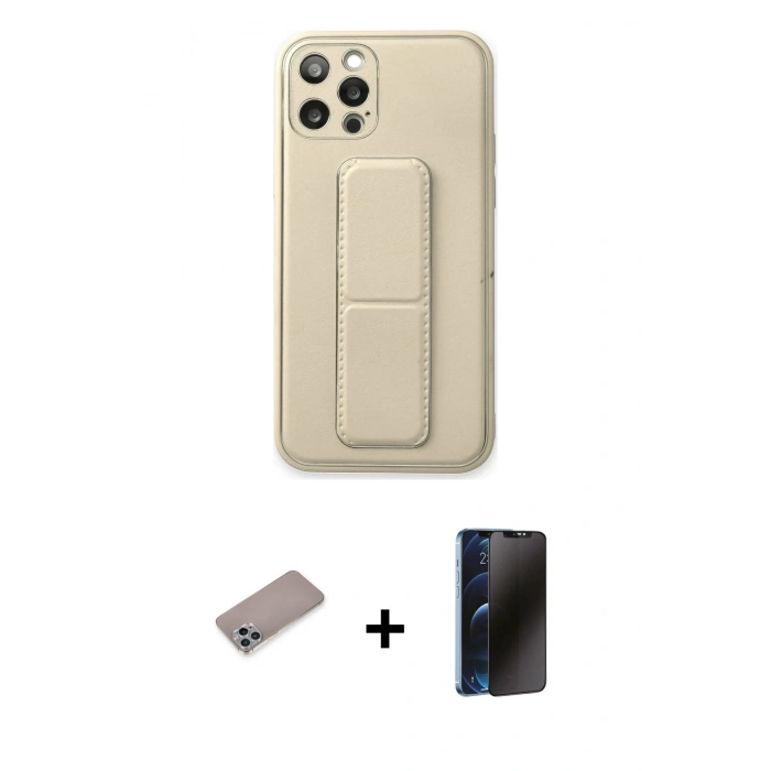 MARSİLYAN™- iPhone 12 Pro Kılıf Akış Doku - Siyah 3D Antistatik Hayalet Cam Ekran Koruyucu + Shine Kamera Lens Koruma Cam - SABE