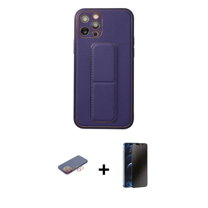 MARSİLYAN™- iPhone 12 Pro Kılıf Akış Doku - Siyah 3D Antistatik Hayalet Cam Ekran Koruyucu + Renkli Kamera Lens Koruma Cam - TU