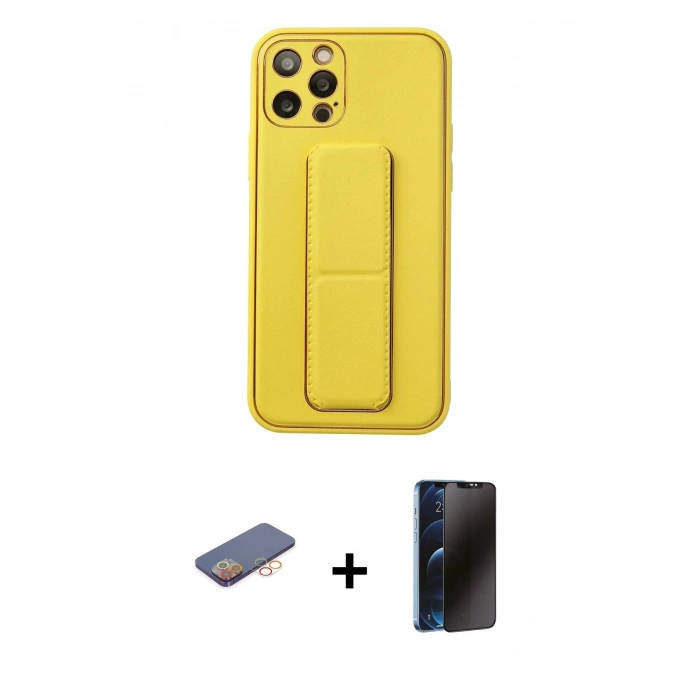 MARSİLYAN™- iPhone 12 Pro Kılıf Akış Doku - Siyah 3D Antistatik Hayalet Cam Ekran Koruyucu + Renkli Kamera Lens Koruma Cam - TU