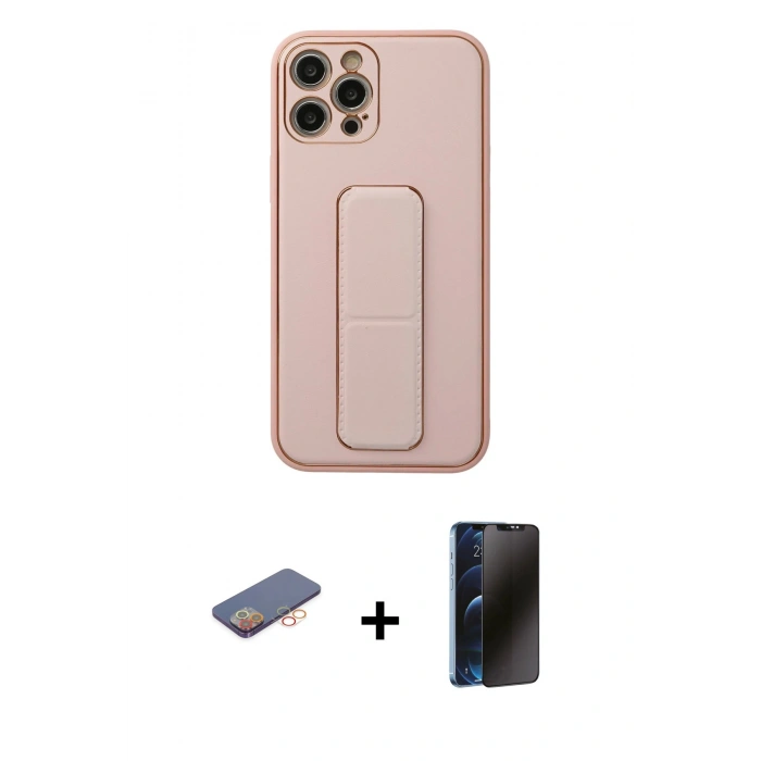 MARSİLYAN™- iPhone 12 Pro Kılıf Akış Doku - Siyah 3D Antistatik Hayalet Cam Ekran Koruyucu + Renkli Kamera Lens Koruma Cam - TU