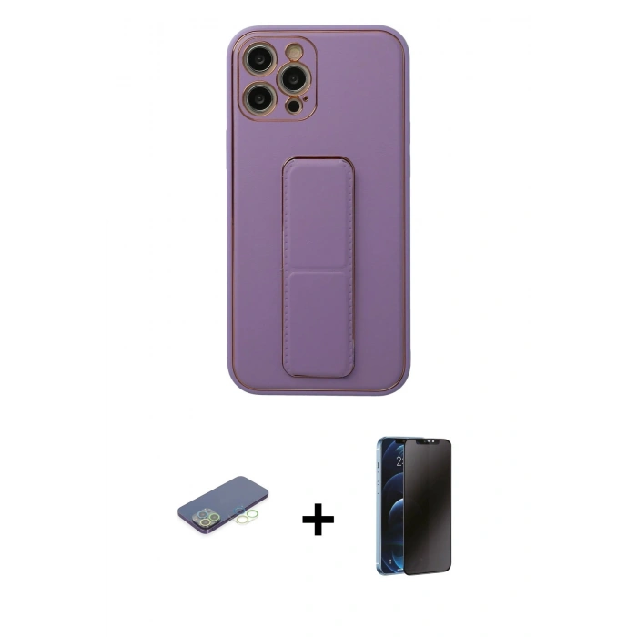 MARSİLYAN™- iPhone 12 Pro Kılıf Akış Doku - Siyah 3D Antistatik Hayalet Cam Ekran Koruyucu + Renkli Kamera Lens Koruma Cam - YL