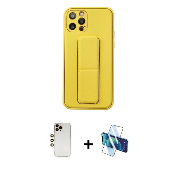 MARSİLYAN™- iPhone 12 Pro Kılıf Akış Doku - Siyah 3D Antistatik Seramik Nano Ekran Koruyucu + Shine Kamera Lens - GD