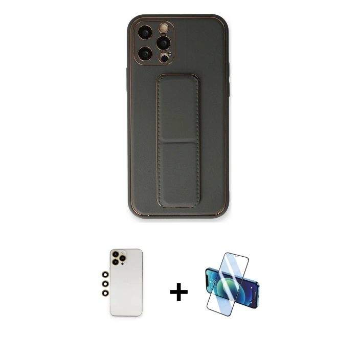 MARSİLYAN™- iPhone 12 Pro Kılıf Akış Doku - Siyah 3D Antistatik Seramik Nano Ekran Koruyucu + Shine Kamera Lens - GD