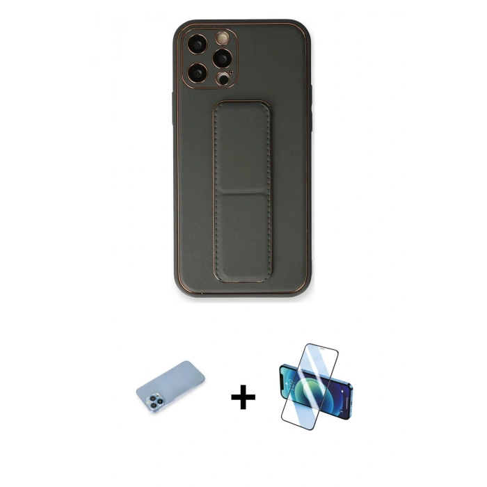 MARSİLYAN™- iPhone 12 Pro Kılıf Akış Doku - Siyah 3D Antistatik Seramik Nano Ekran Koruyucu + Shine Kamera Lens Koruma Cam - MI