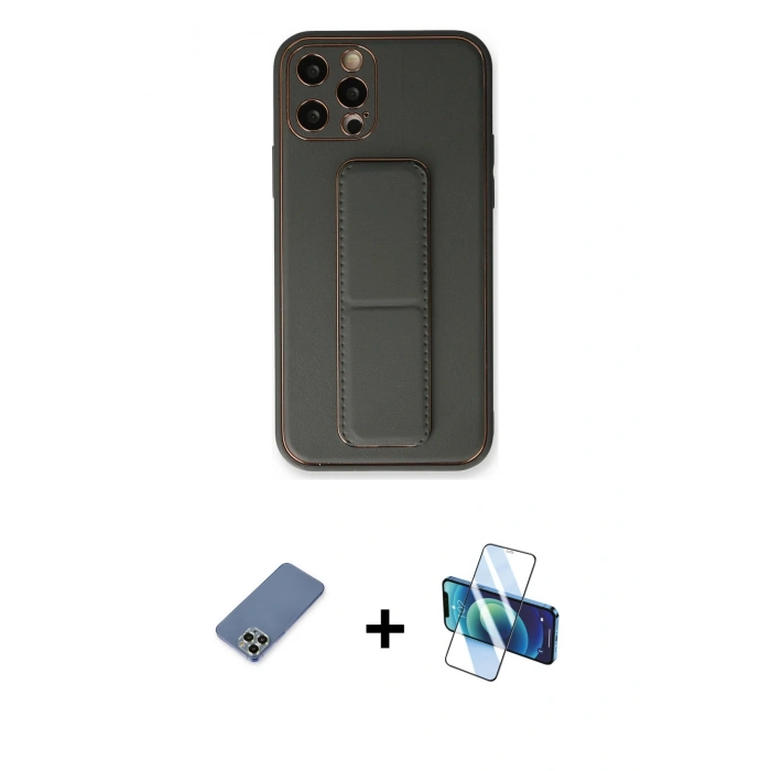 MARSİLYAN™- iPhone 12 Pro Kılıf Akış Doku - Siyah 3D Antistatik Seramik Nano Ekran Koruyucu + Metal Kamera Lens Koruma Cam - AKYL