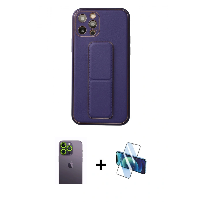 MARSİLYAN™- iPhone 12 Pro Kılıf Akış Doku - Siyah 3D Antistatik Seramik Nano Ekran Koruyucu + Neon Fosforlu Kamera Lens - YL