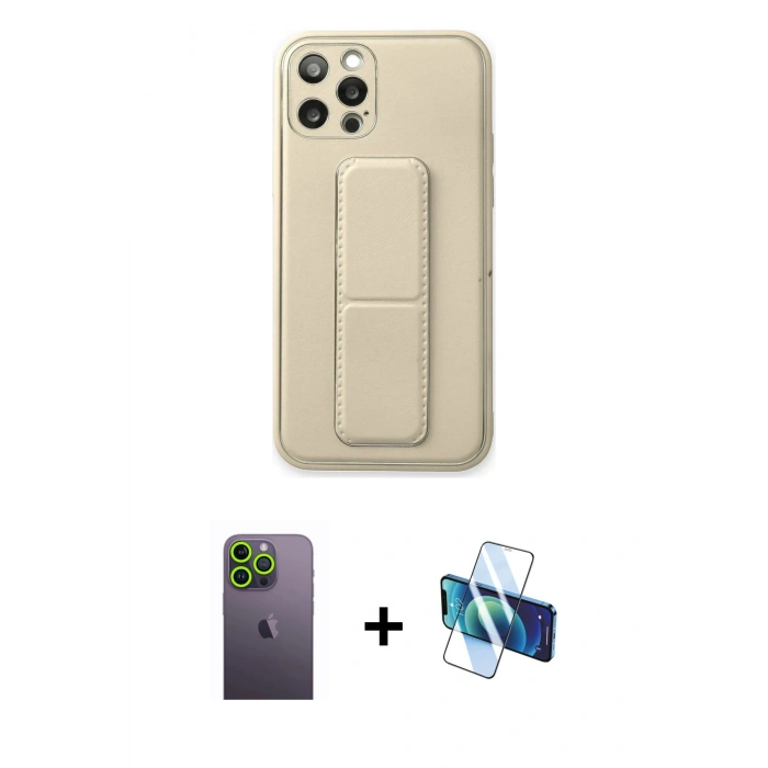 MARSİLYAN™- iPhone 12 Pro Kılıf Akış Doku - Siyah 3D Antistatik Seramik Nano Ekran Koruyucu + Neon Fosforlu Kamera Lens - YL