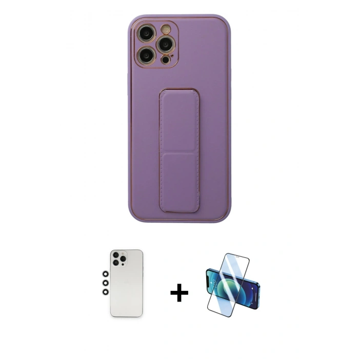 MARSİLYAN™- iPhone 12 Pro Kılıf Akış Doku - Siyah 3D Antistatik Seramik Nano Ekran Koruyucu + Shine Kamera Lens - GS