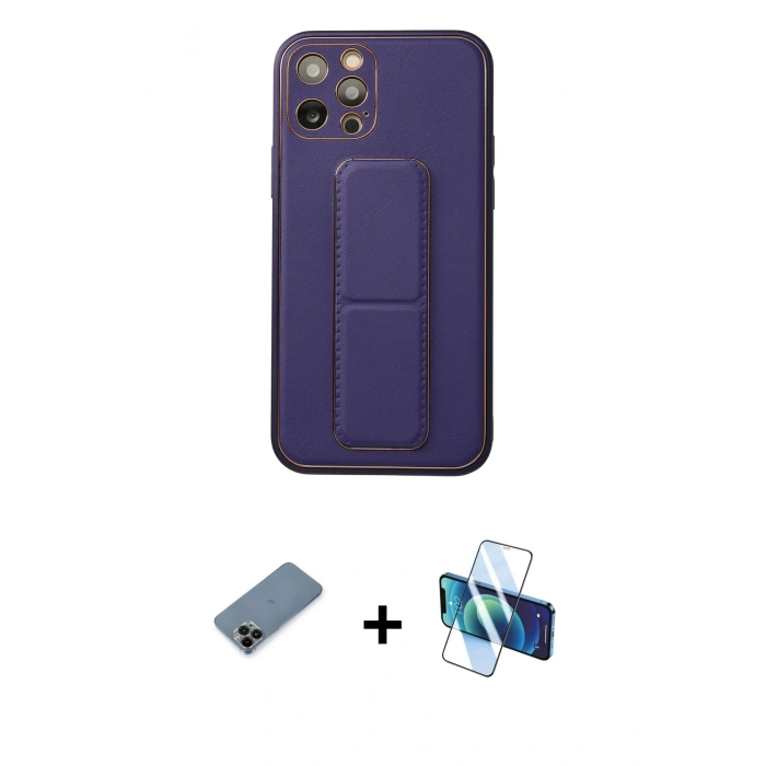MARSİLYAN™- iPhone 12 Pro Kılıf Akış Doku - Siyah 3D Antistatik Seramik Nano Ekran Koruyucu + Shine Kamera Lens Koruma Cam - SH