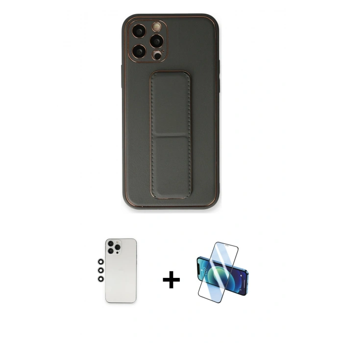 MARSİLYAN™- iPhone 12 Pro Kılıf Akış Doku - Siyah 3D Antistatik Seramik Nano Ekran Koruyucu + Shine Kamera Lens - GS