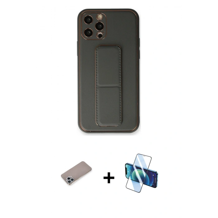 MARSİLYAN™- iPhone 12 Pro Kılıf Akış Doku - Siyah 3D Antistatik Seramik Nano Ekran Koruyucu + Shine Kamera Lens Koruma Cam - SABE