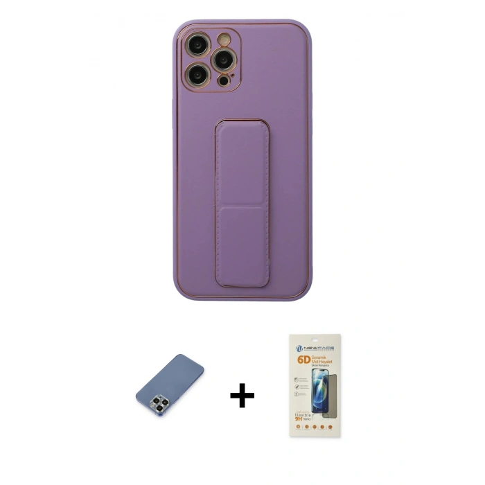 MARSİLYAN™- iPhone 12 Pro Kılıf Akış Doku - Siyah 6D Mat Seramik Hayalet Nano Ekran Koruyucu + Metal Kamera Lens Koruma Cam - AKYL