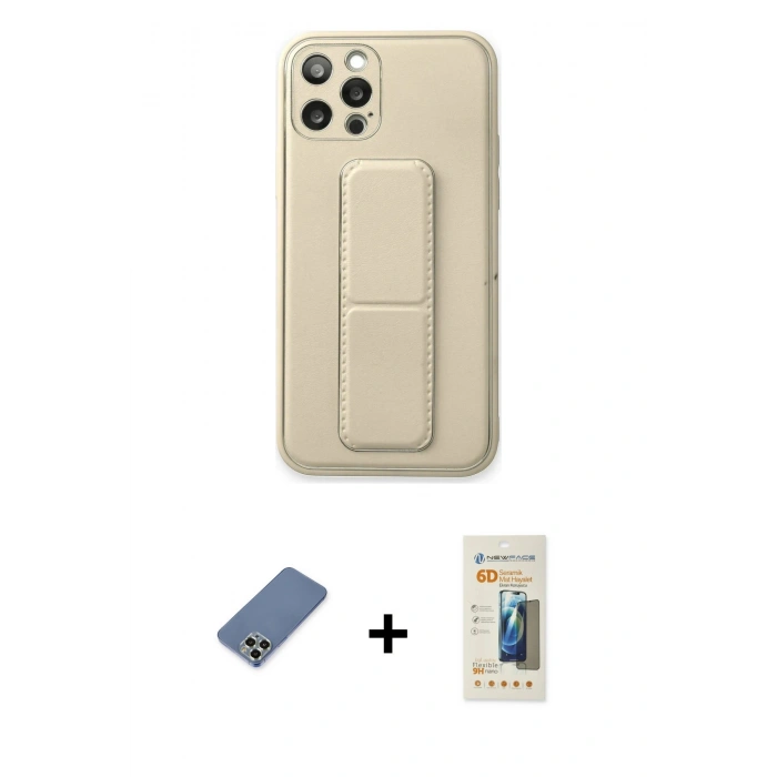 MARSİLYAN™- iPhone 12 Pro Kılıf Akış Doku - Siyah 6D Mat Seramik Hayalet Nano Ekran Koruyucu + Metal Kamera Lens Koruma Cam - AKYL