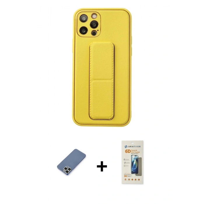 MARSİLYAN™- iPhone 12 Pro Kılıf Akış Doku - Siyah 6D Mat Seramik Hayalet Nano Ekran Koruyucu + Metal Kamera Lens Koruma Cam - AKYL