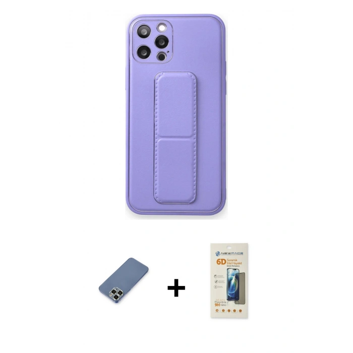 MARSİLYAN™- iPhone 12 Pro Kılıf Akış Doku - Siyah 6D Mat Seramik Hayalet Nano Ekran Koruyucu + Metal Kamera Lens Koruma Cam - AKYL