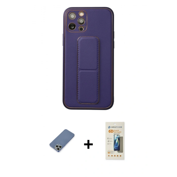 MARSİLYAN™- iPhone 12 Pro Kılıf Akış Doku - Siyah 6D Mat Seramik Hayalet Nano Ekran Koruyucu + Metal Kamera Lens Koruma Cam - AKYL