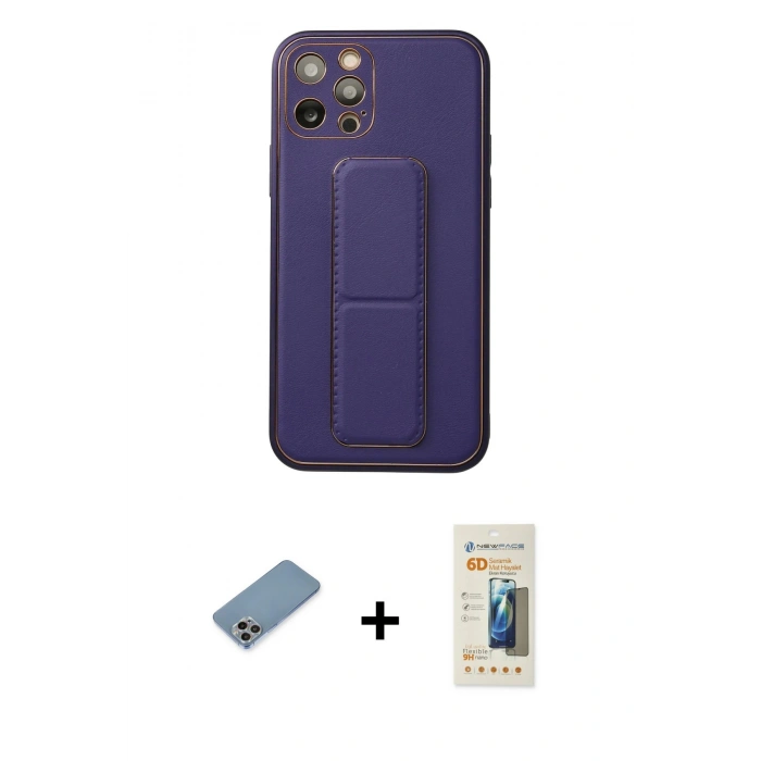 MARSİLYAN™- iPhone 12 Pro Kılıf Akış Doku - Siyah 6D Mat Seramik Hayalet Nano Ekran Koruyucu + Shine Kamera Lens Koruma Cam - GI