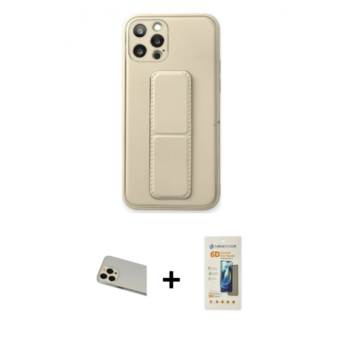 MARSİLYAN™- iPhone 12 Pro Kılıf Akış Doku - Siyah 6D Mat Seramik Hayalet Nano Ekran Koruyucu + Rainbow Kamera Lens Koruma Cam - GD