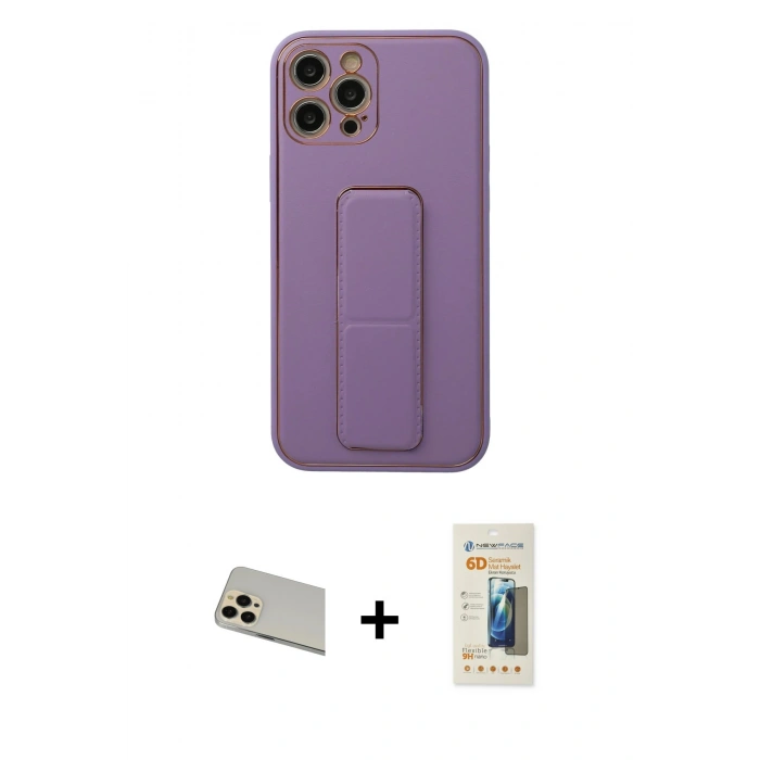 MARSİLYAN™- iPhone 12 Pro Kılıf Akış Doku - Siyah 6D Mat Seramik Hayalet Nano Ekran Koruyucu + Rainbow Kamera Lens Koruma Cam - GD