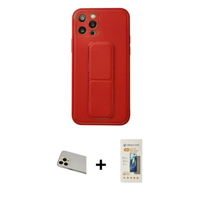 MARSİLYAN™- iPhone 12 Pro Kılıf Akış Doku - Siyah 6D Mat Seramik Hayalet Nano Ekran Koruyucu + Rainbow Kamera Lens Koruma Cam - GD