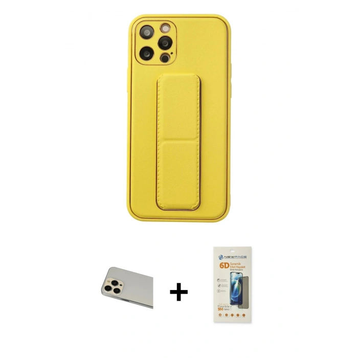 MARSİLYAN™- iPhone 12 Pro Kılıf Akış Doku - Siyah 6D Mat Seramik Hayalet Nano Ekran Koruyucu + Rainbow Kamera Lens Koruma Cam - GD