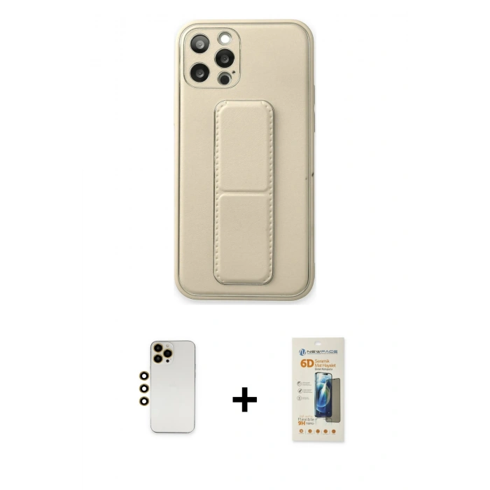 MARSİLYAN™- iPhone 12 Pro Kılıf Akış Doku - Siyah 6D Mat Seramik Hayalet Nano Ekran Koruyucu + Shine Kamera Lens - GD