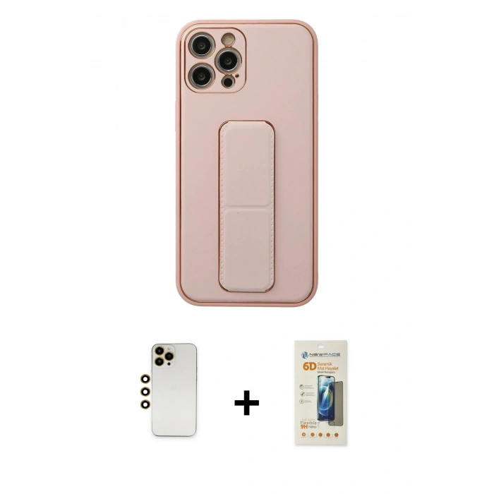 MARSİLYAN™- iPhone 12 Pro Kılıf Akış Doku - Siyah 6D Mat Seramik Hayalet Nano Ekran Koruyucu + Shine Kamera Lens - GD