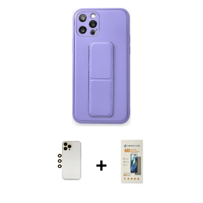 MARSİLYAN™- iPhone 12 Pro Kılıf Akış Doku - Siyah 6D Mat Seramik Hayalet Nano Ekran Koruyucu + Shine Kamera Lens - GD